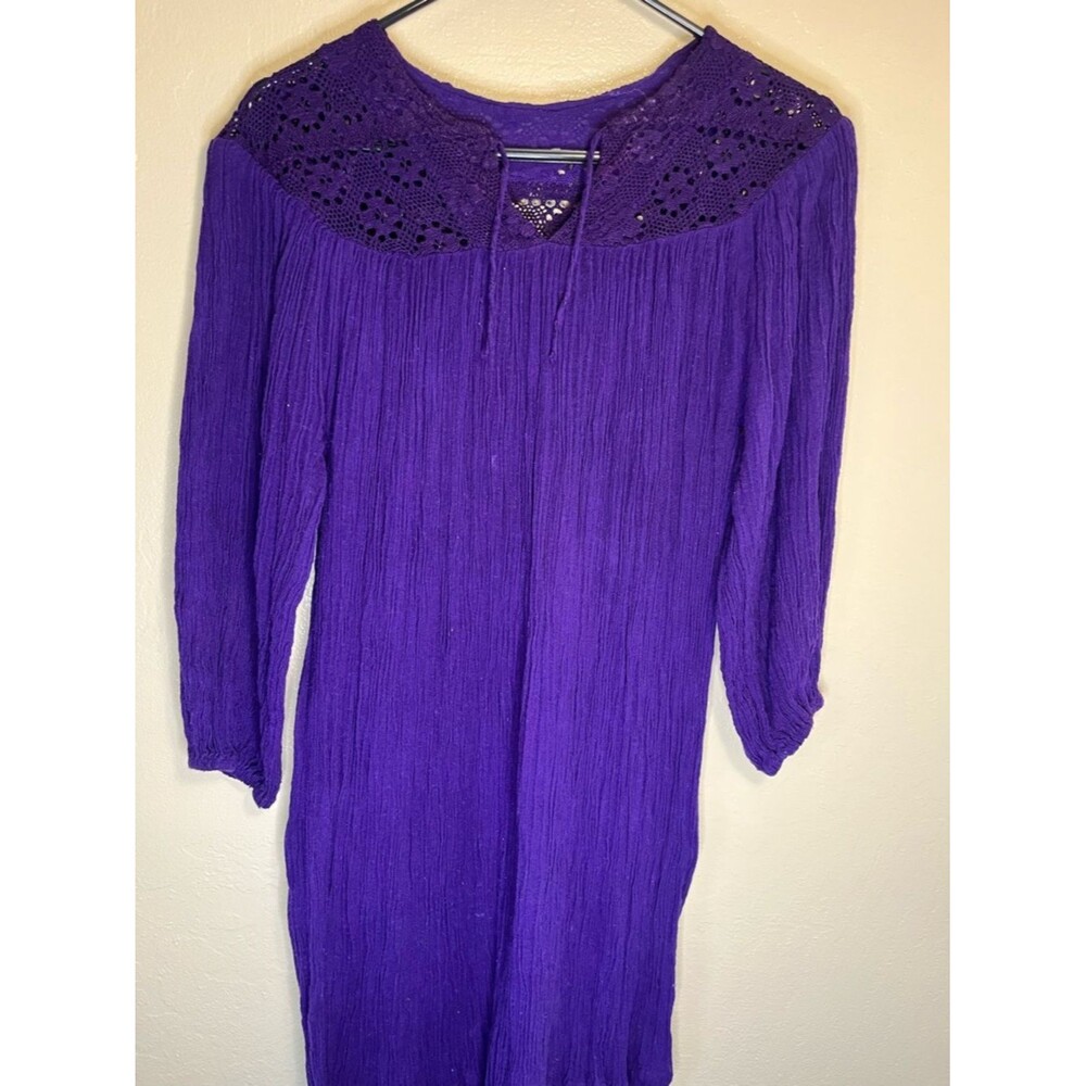 Vintage purple gauze cotton 70s 80s midi kaftan smock Monsoon dress READ